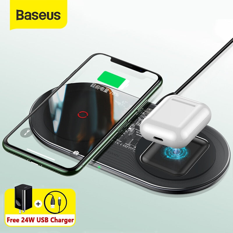 Baseus 20W Fast Qi Wireless Charger For Airpods iPhone 11 Pro Dual Wireless Charging Pad For Samsung S20 S10 Wireless Charger - Go Gedget