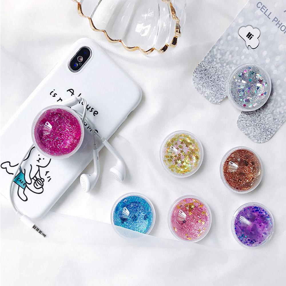 Glitter Quicksand Finger Grip Phone Holder for Portable  Phone Foldable Pocket Socket Air Bag Cell Fashion Bracket Stand - Go Gedget